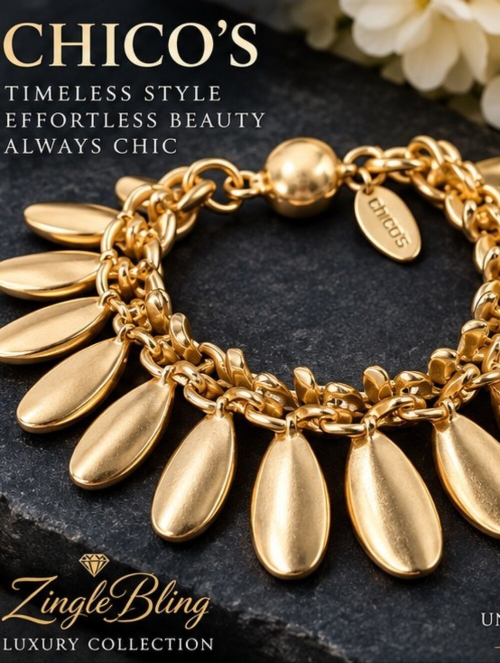 Chico's Gold Tone Teardrop Dangle Statement Bracelet NWOT